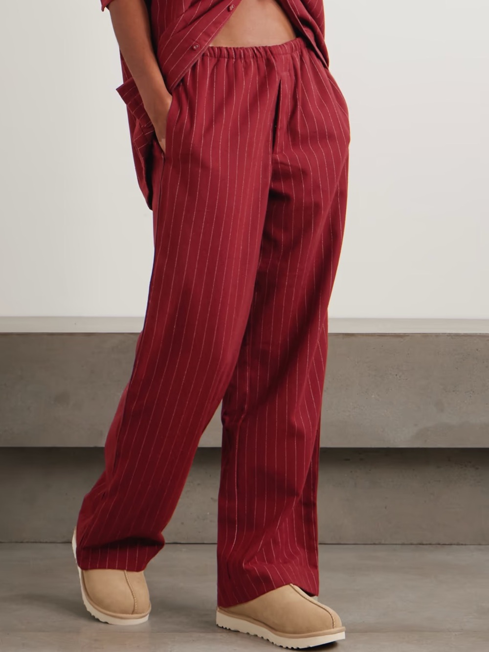 NWT SKIMS Elevated Flannel Sleep Pants Merlot Stripe S